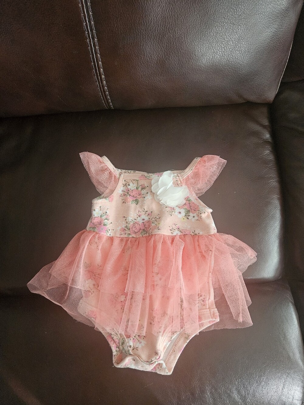 Little Lass Pink Floral Tulle Dress Onesie